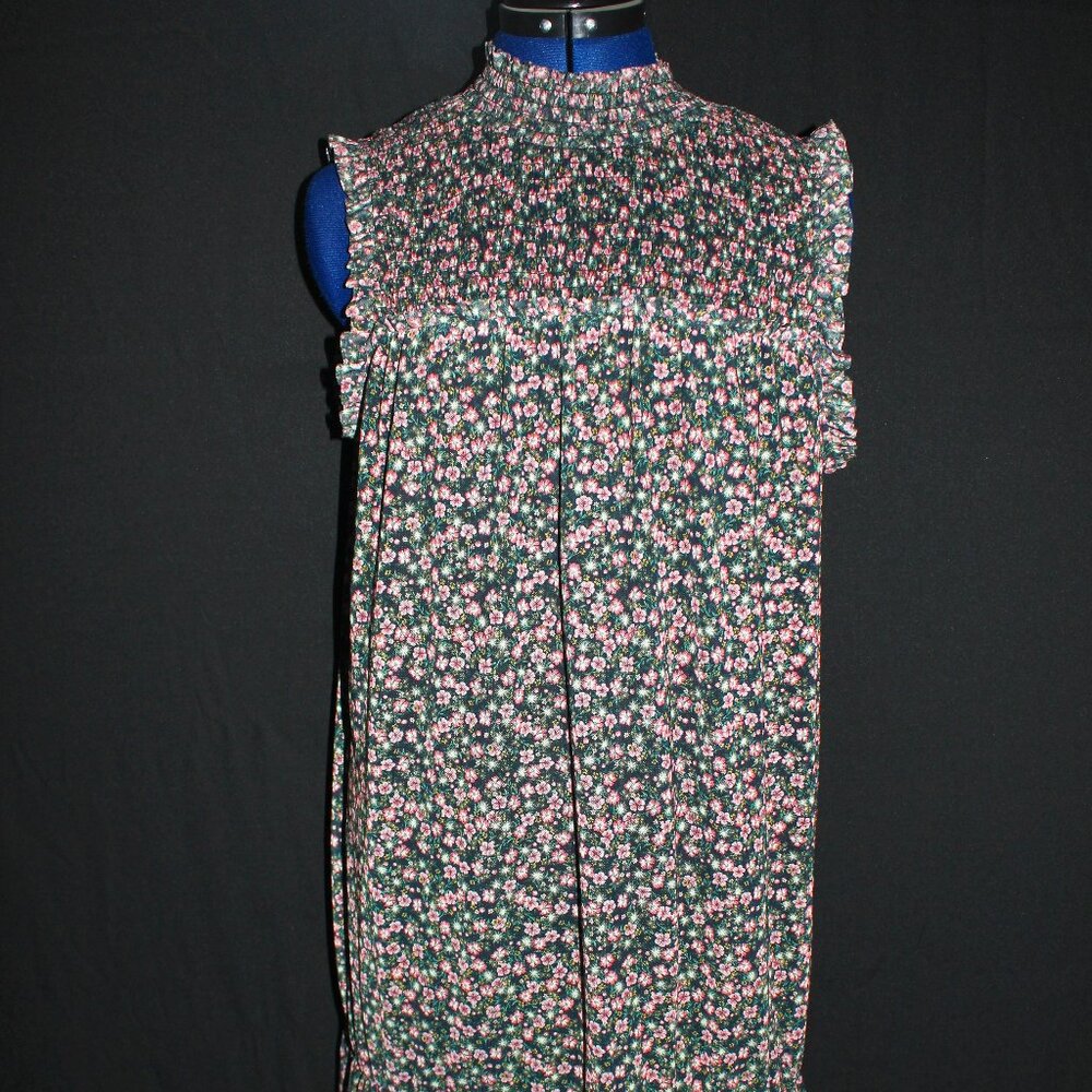 Maurices Dress Feminine L Pink Ditsy Floral Sleeveless Smocked High Neck Dress